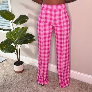 Pink Wide Leg Plaid Pants!
